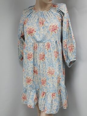 By Timo Painted Flowers Ruffled Hem Dress